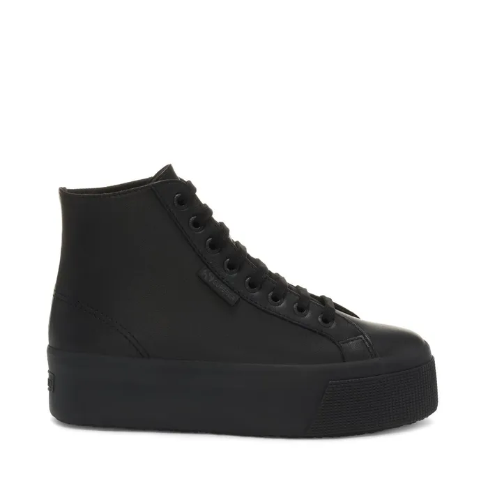 Women Lady Shoes Woman 2708 HI TOP NAPPA Wedge TOTAL BLACK Superga Platform