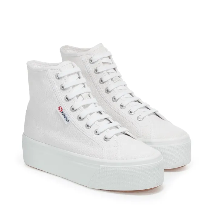 Women Lady Shoes Woman 2708 HI TOP Wedge WHITE Superga Platform