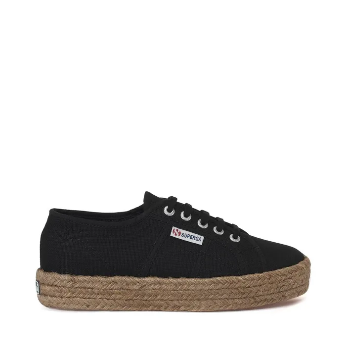 Women Lady Shoes Woman 2730 ROPE Wedge BLACK Superga Platform