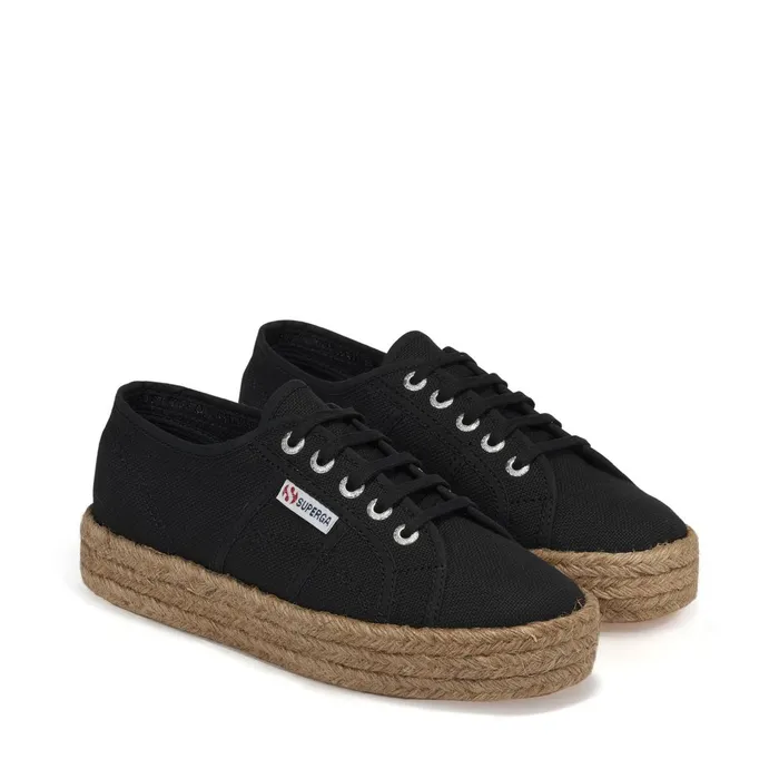 Women Lady Shoes Woman 2730 ROPE Wedge BLACK Superga Platform