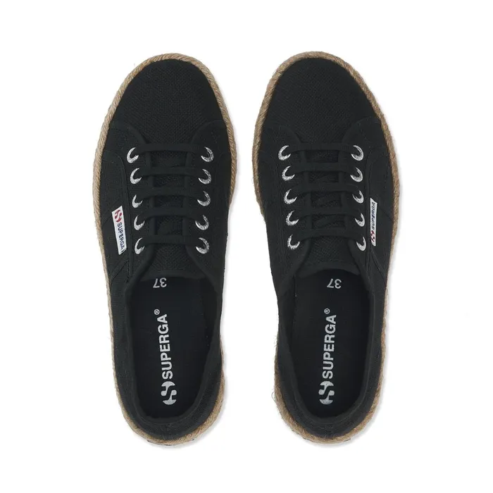 Women Lady Shoes Woman 2730 ROPE Wedge BLACK Superga Platform