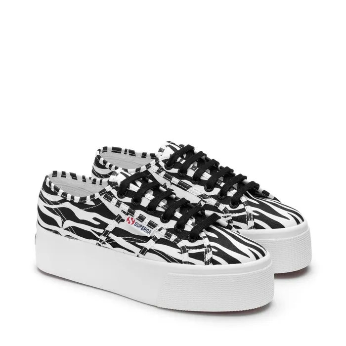 Women Lady Shoes Woman 2790 PRINT Wedge BIG ZEBRAWHITE BLACK Superga Platform