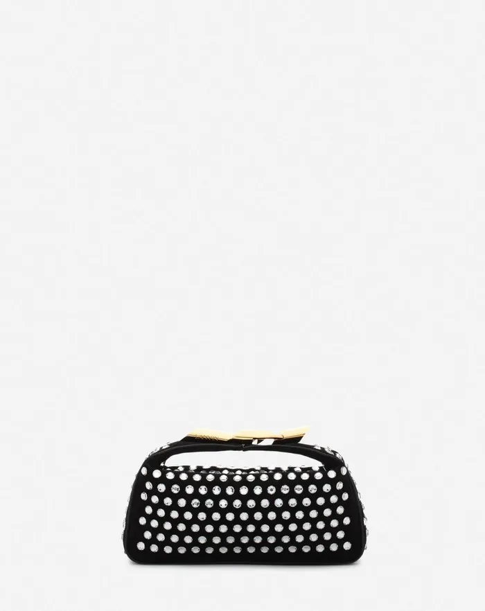 Women Lanvin Crossbody Bags and Shoulder Bags Haute Squence Leather Clutch Bag With Rhinestones Black