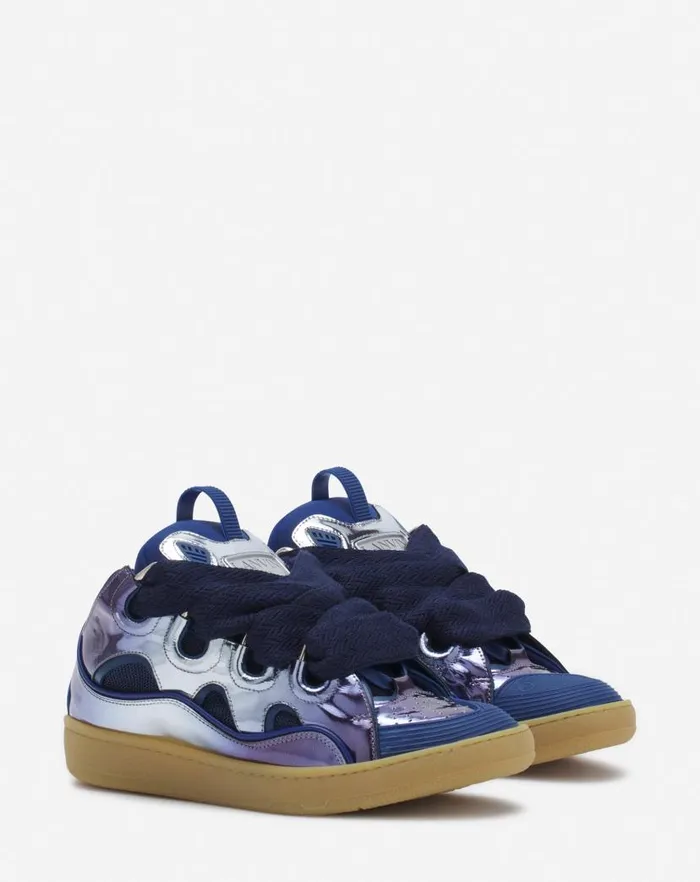 Women Lanvin Curb Curb Sneakers In Metallic Leather Cornflower Women Lanvin Curb Curb Sneakers In Metallic Leather Cornflower