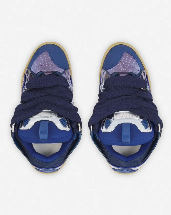 Women Lanvin Curb Curb Sneakers In Metallic Leather Cornflower Women Lanvin Curb Curb Sneakers In Metallic Leather Cornflower