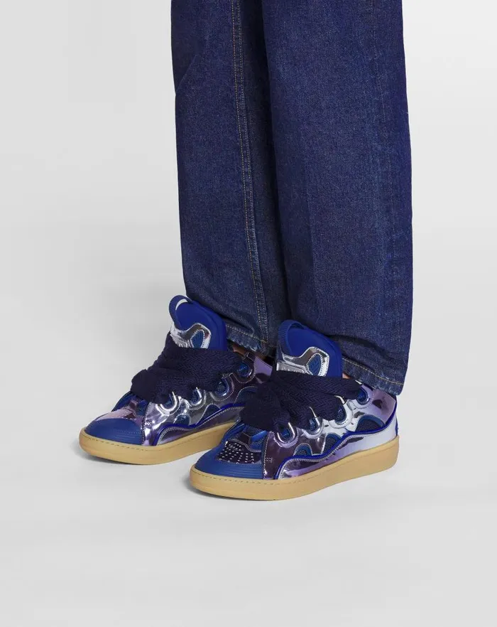 Women Lanvin Curb Curb Sneakers In Metallic Leather Cornflower Women Lanvin Curb Curb Sneakers In Metallic Leather Cornflower