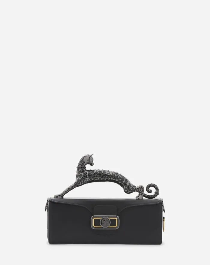 Women Lanvin Tote Bags and Top Handle Bags Medium Pencil Cat Leather Bag Black