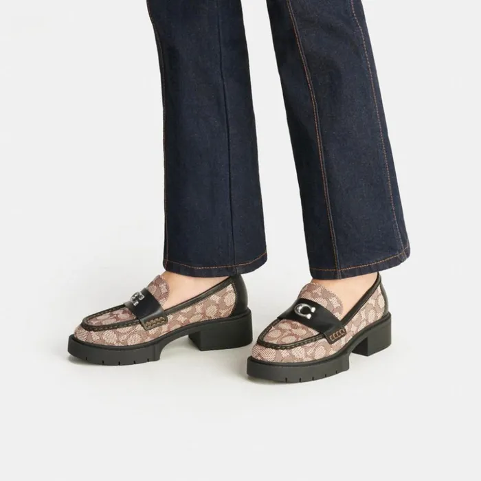 Women Leah Loafer In Signature Jacquard Cocoablack Coach Flats and Loafers