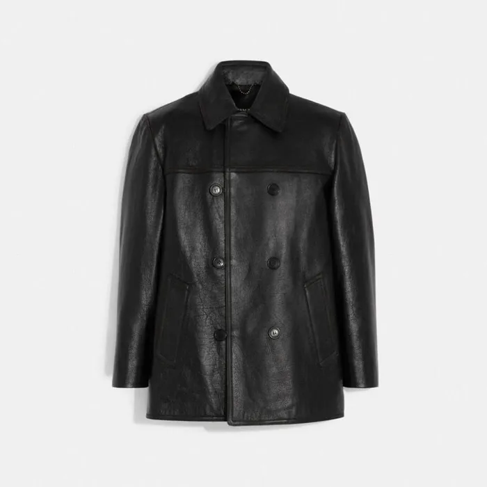 Women Leather Peacoat Blackcocoa Coach Jackets and Outerwear
