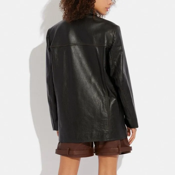 Women Leather Peacoat Blackcocoa Coach Jackets and Outerwear