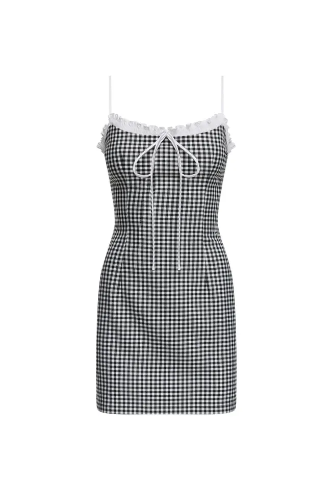 Women Lioness Fashion Dresses BARDOT GINGHAM MINI Black Check Women Lioness Fashion Dresses BARDOT GINGHAM MINI Black Check