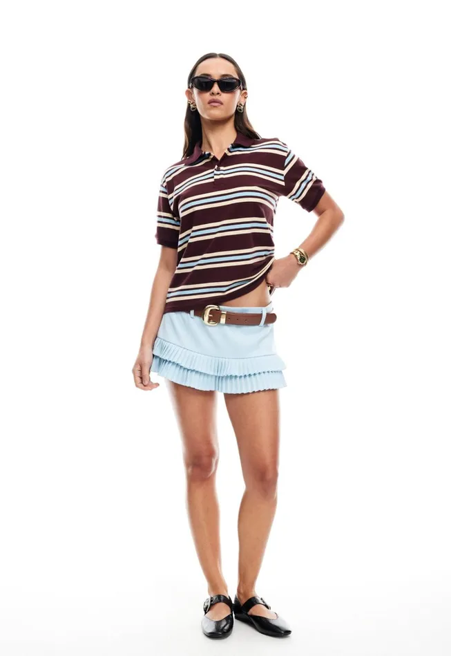 Women Lioness Fashion Skirts DOUBLE RUFFLE MINI SKORT Pale Blue Women Lioness Fashion Skirts DOUBLE RUFFLE MINI SKORT Pale Blue