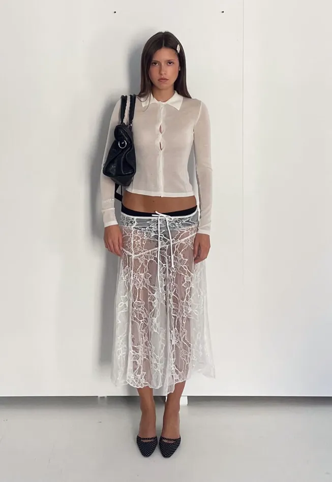 Women Lioness Fashion Skirts IN BLOOM LACE MIDI SKIRT Ivory