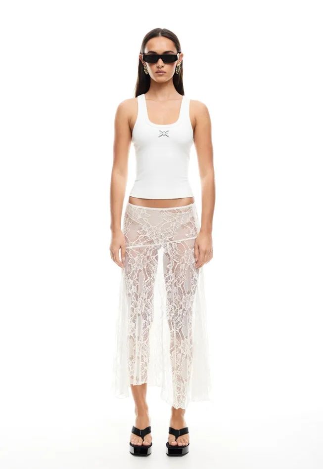 Women Lioness Fashion Skirts IN BLOOM LACE MIDI SKIRT Ivory Women Lioness Fashion Skirts IN BLOOM LACE MIDI SKIRT Ivory