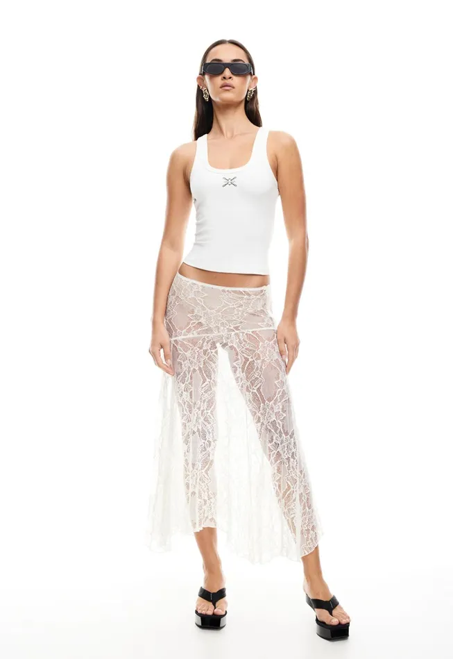 Women Lioness Fashion Skirts IN BLOOM LACE MIDI SKIRT Ivory Women Lioness Fashion Skirts IN BLOOM LACE MIDI SKIRT Ivory