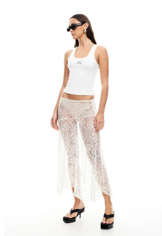 Women Lioness Fashion Skirts IN BLOOM LACE MIDI SKIRT Ivory Women Lioness Fashion Skirts IN BLOOM LACE MIDI SKIRT Ivory