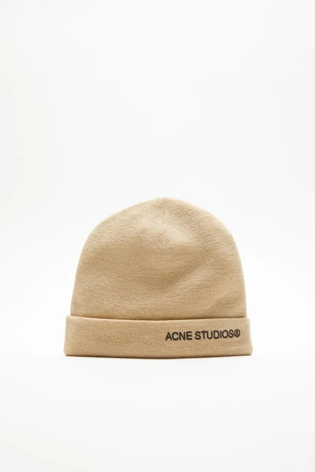 Women Logo Beanie Shell Beige Acne Studios Hats