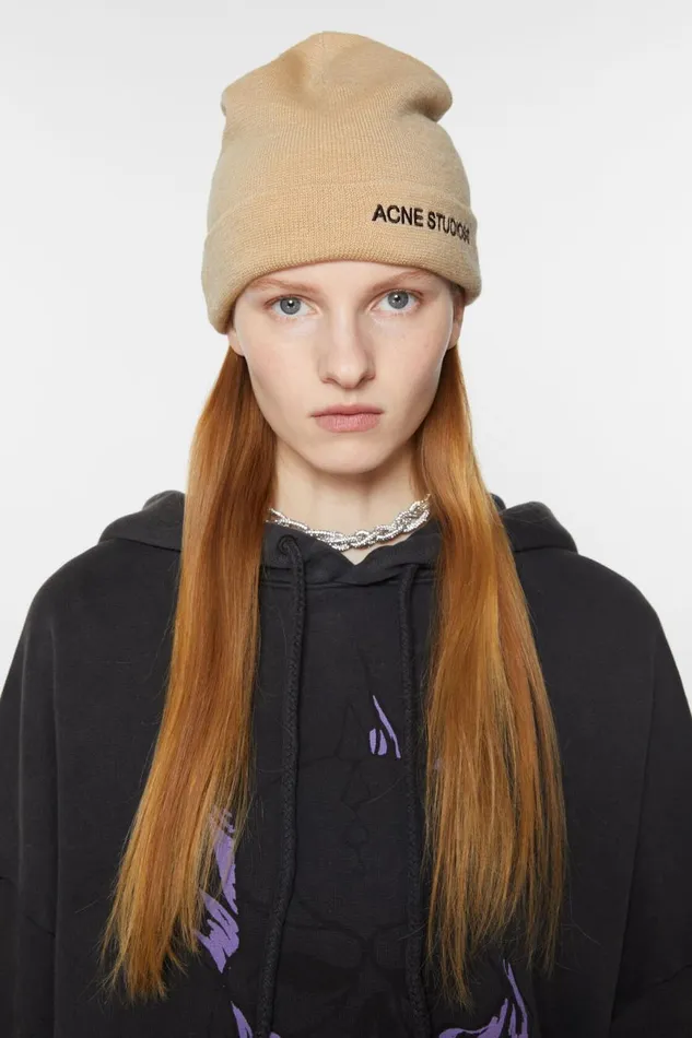 Women Logo Beanie Shell Beige Acne Studios Hats