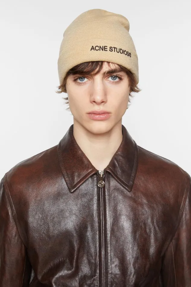 Women Logo Beanie Shell Beige Acne Studios Hats