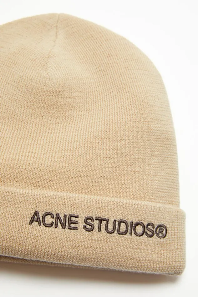Women Logo Beanie Shell Beige Acne Studios Hats