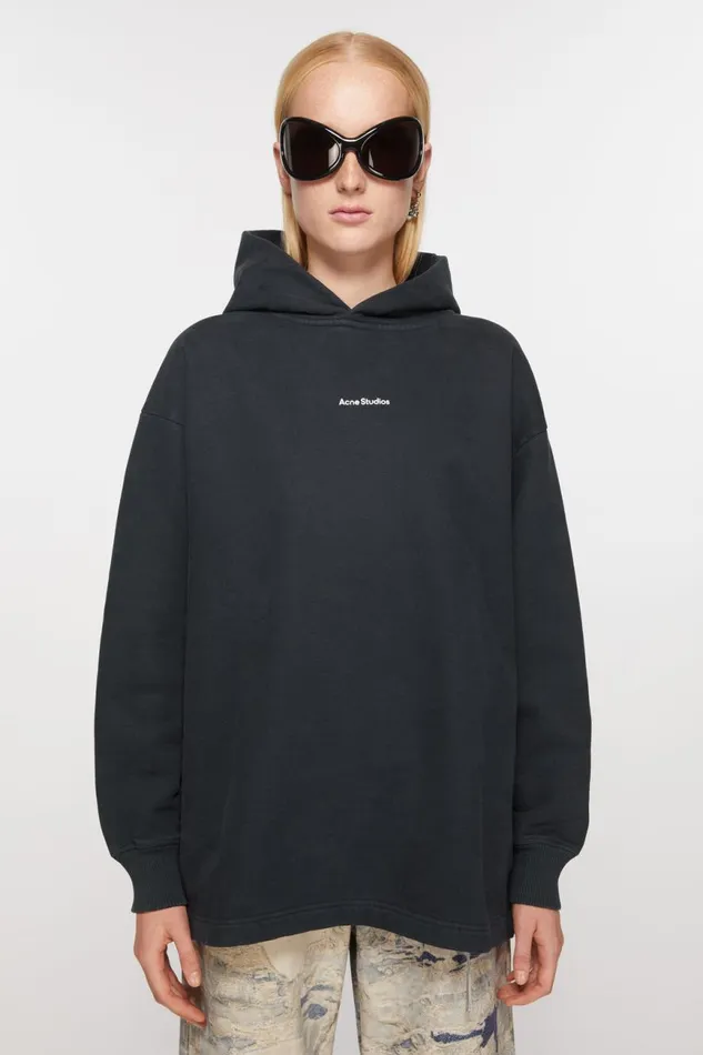 Women Logo Hooded Sweatshirt Black Acne Studios Sweatshirts