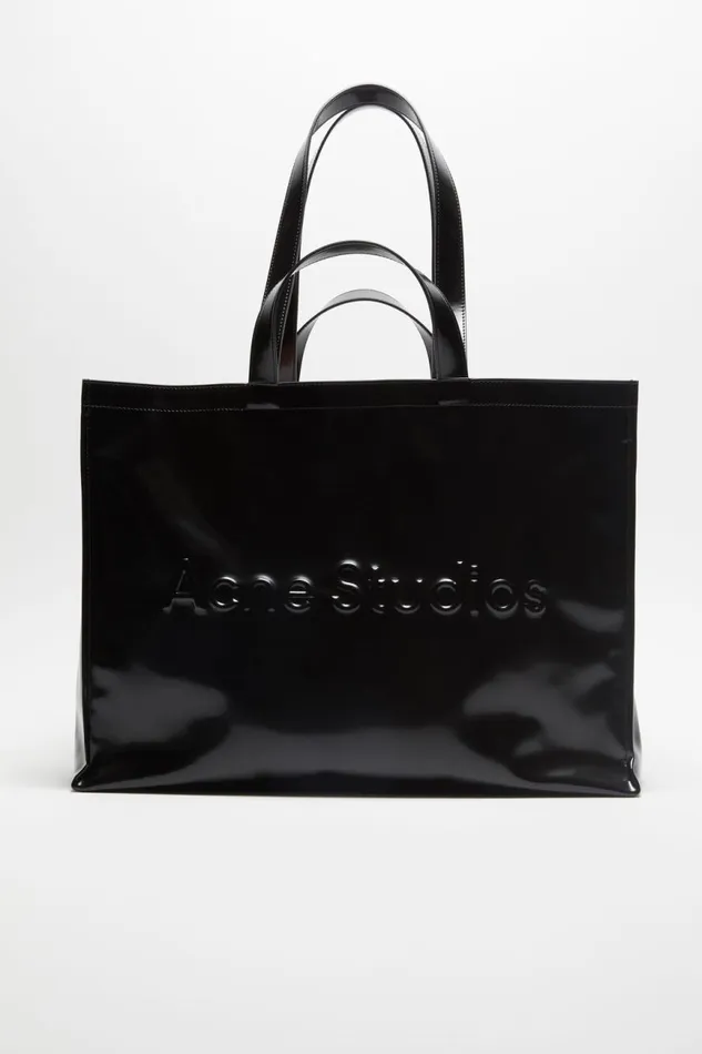 Women Logo Shoulder Tote Bag Black Acne Studios Bags