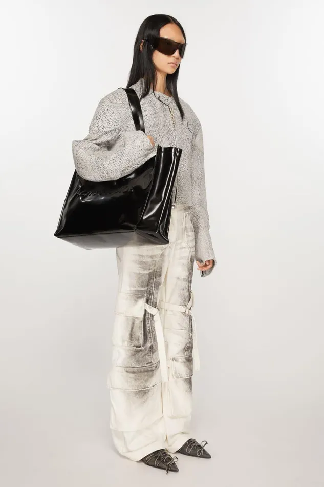 Women Logo Shoulder Tote Bag Black Acne Studios Bags