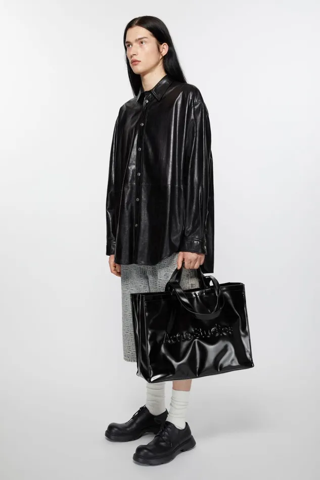 Women Logo Shoulder Tote Bag Black Acne Studios Bags