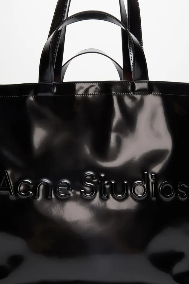 Women Logo Shoulder Tote Bag Black Acne Studios Bags