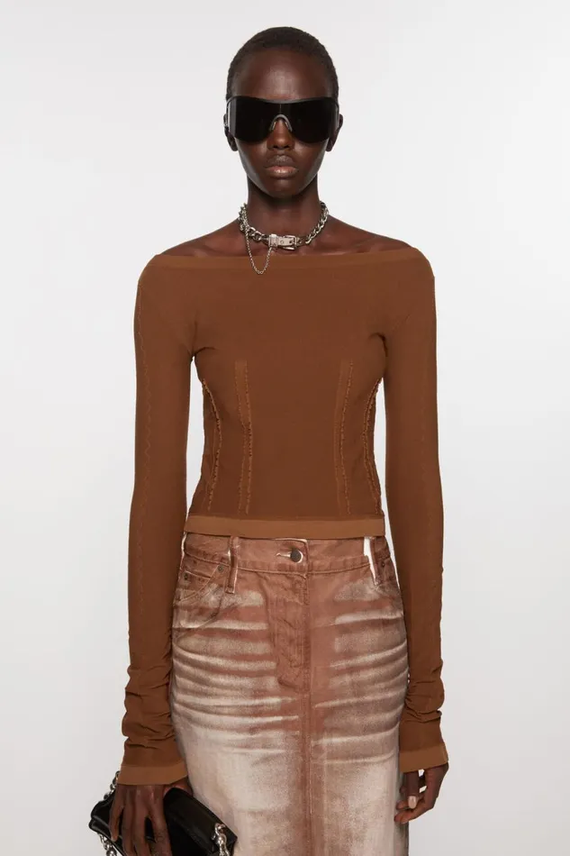 Women Long Sleeve Tshirt Cognac Brown Acne Studios Tshirts