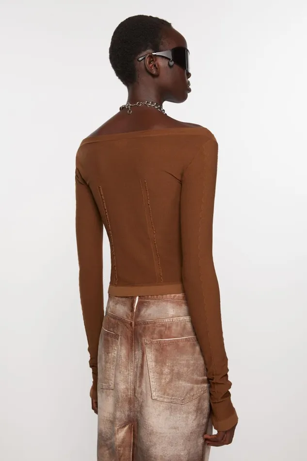 Women Long Sleeve Tshirt Cognac Brown Acne Studios Tshirts