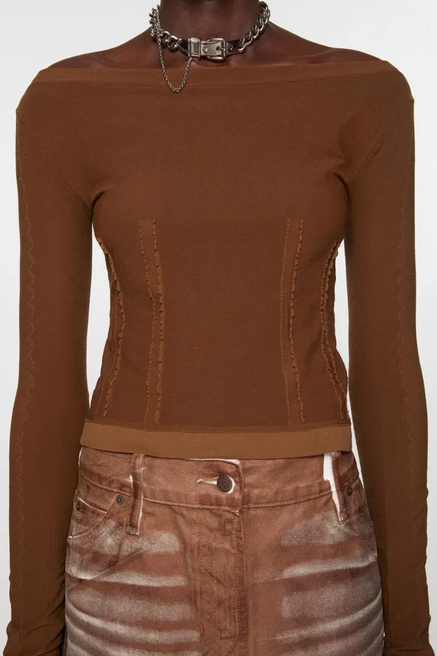 Women Long Sleeve Tshirt Cognac Brown Acne Studios Tshirts