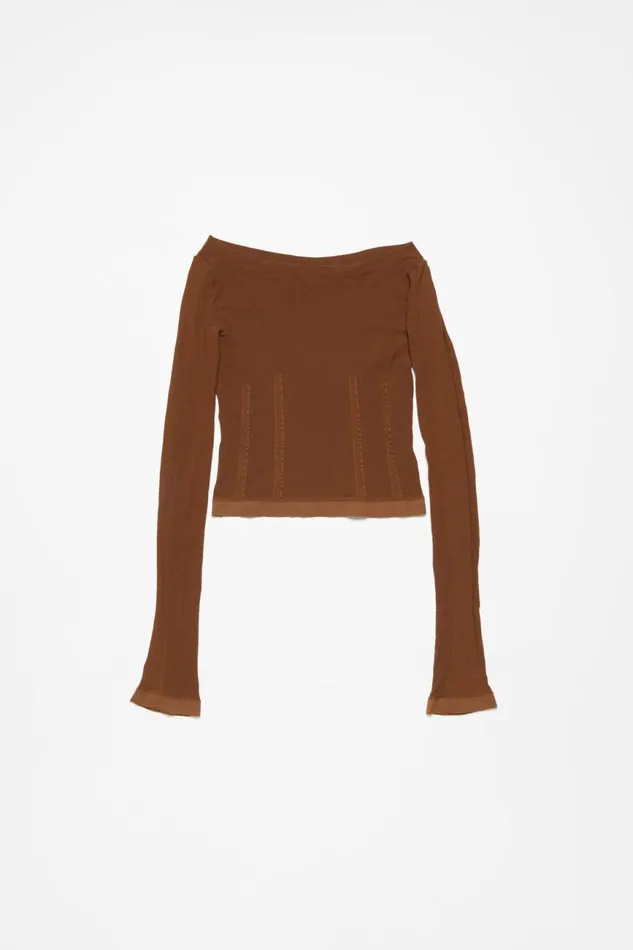 Women Long Sleeve Tshirt Cognac Brown Acne Studios Tshirts