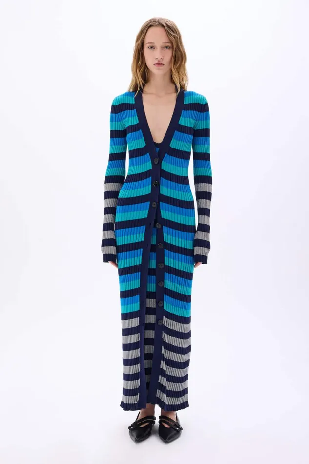 Women Long Striped Cardigan Bluesilver Stripe Multi Sonia Rykiel Cardigans