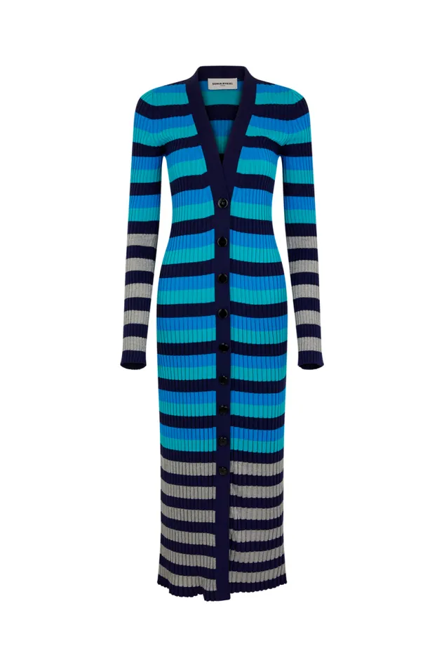 Women Long Striped Cardigan Bluesilver Stripe Multi Sonia Rykiel Cardigans