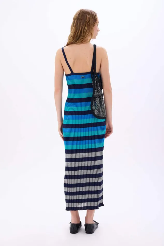Women Long Striped Dress Bluesilver Stripe Multi Sonia Rykiel Short Dresses