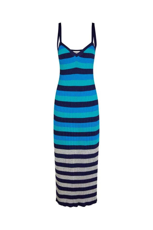 Women Long Striped Dress Bluesilver Stripe Multi Sonia Rykiel Short Dresses