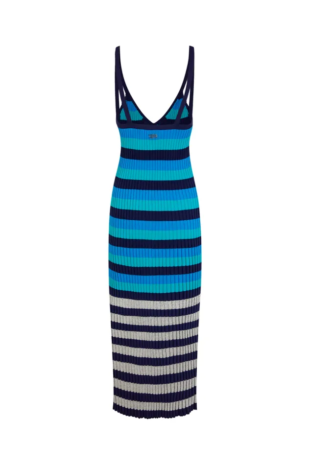 Women Long Striped Dress Bluesilver Stripe Multi Sonia Rykiel Short Dresses