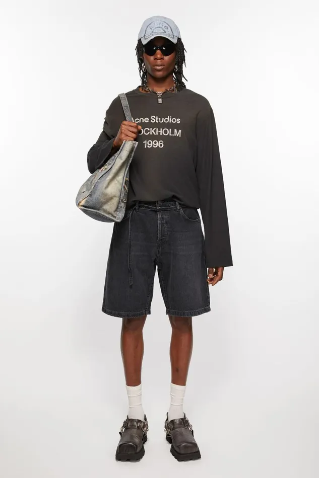 Women Loose Fit Denim Shorts Black Acne Studios Shorts