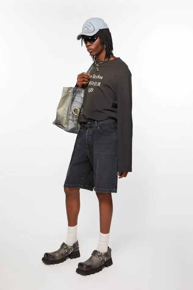 Women Loose Fit Denim Shorts Black Acne Studios Shorts