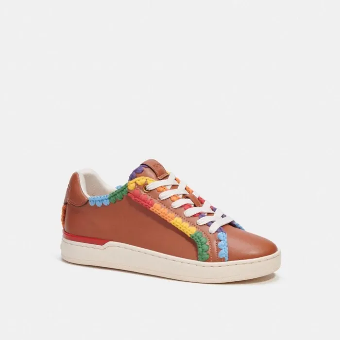Women Lowline Low Top Sneaker With Rainbow Crochet Burnished Amberrainbow Coach Sneakers
