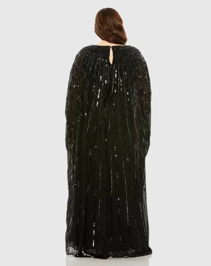 Women Mac Duggal Embellished Column Cape Dress Champagne Plus Size Dresses
