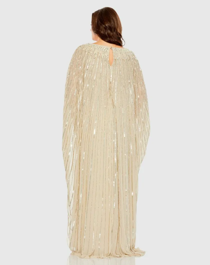 Women Mac Duggal Embellished Column Cape Dress Champagne Plus Size Dresses