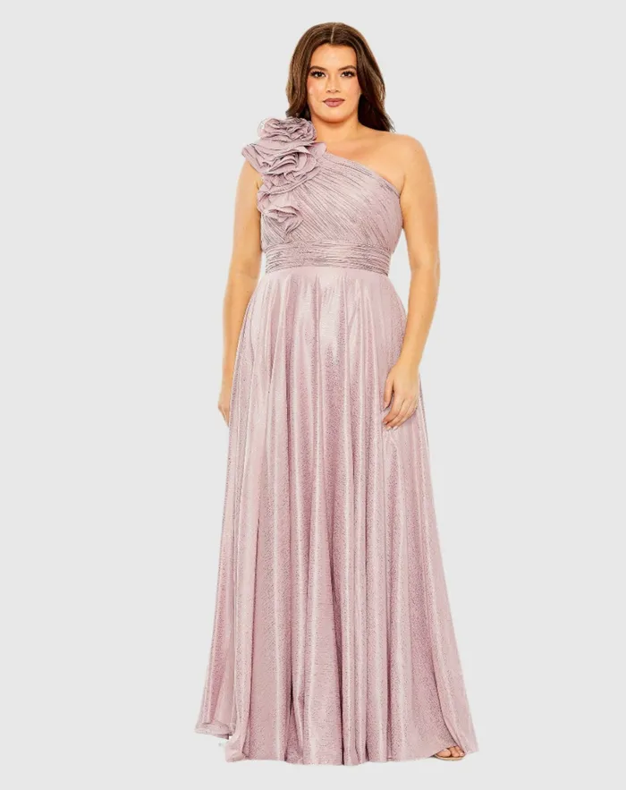 Women Mac Duggal Floral Detail One Shoulder Gown Plus Lilac Plus Size Dresses