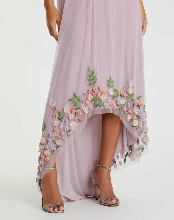 Women Mac Duggal One Shoulder Trapeze Embellished High Low Dress Orchid Multi Daytime Dresses