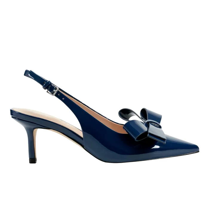 Women Marc Fisher Allon Bow Slingback Pump Navy Patent Heels and Pumps