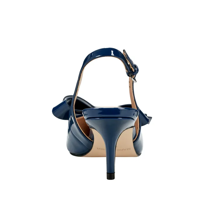 Women Marc Fisher Allon Bow Slingback Pump Navy Patent Heels and Pumps