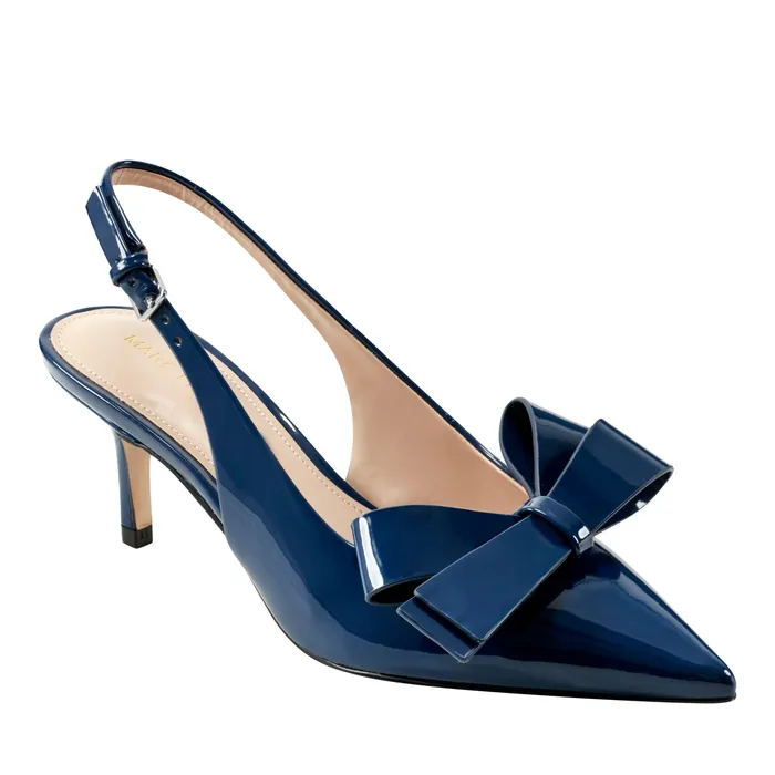 Women Marc Fisher Allon Bow Slingback Pump Navy Patent Heels and Pumps