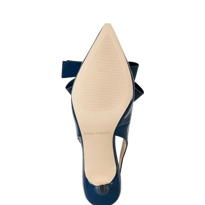 Women Marc Fisher Allon Bow Slingback Pump Navy Patent Heels and Pumps