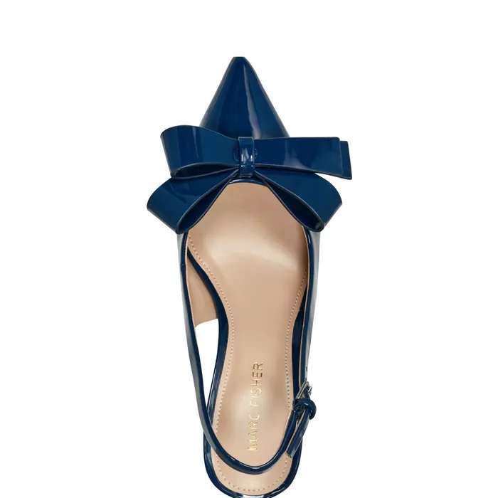 Women Marc Fisher Allon Bow Slingback Pump Navy Patent Heels and Pumps